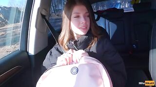 A cute hitchhiker agrees to a blowjob for money in this steamy Public Agent scene