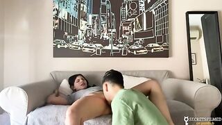 My stepsister and I woke up home alone, so we had sex in the living room
