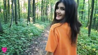 A girl on a walk in the forest found a guy to fuck with