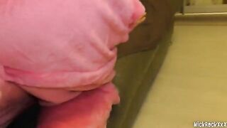 Two cute college girls fucked by friend at their house in a threesome