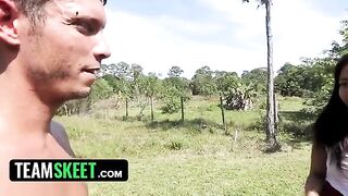 An adventurous worker got a stunning ebony babe with a big ass in the garden