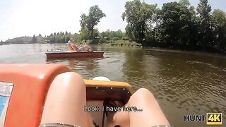 Chesty hottie gets drilled by hunter for cash in the forest
