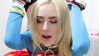 Candy White, in a sexy Supergirl cosplay, is tied up and pleasured in this hot bondage video