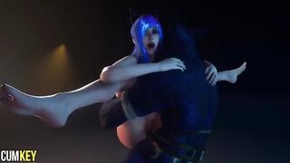 Furry girl mates with a man in a wild, animated encounter