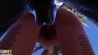 Two sexy girls get fucked by a big cock monster in 3D porn