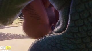 Two sexy girls get fucked by a big cock monster in 3D porn