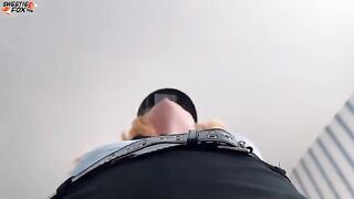 A girl arranged a surprise for the police officer and sat on his face in a suit