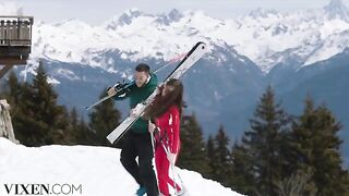 A young girl is having fun with a man in the Alps, showcasing her wild side