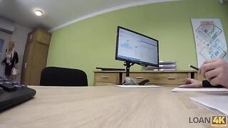 Business lady needs extra money from the bank, so she gets intimate