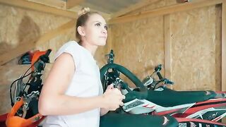 The hot babe is grateful for the repaired motorcycle with passion