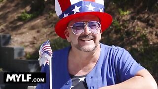 Ariella Ferrera, the busty MILF, and her stepdaughter Jennifer Jacobs throw a sexy 4th of July party