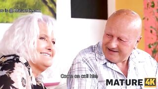 A mature woman seduces a guy and fucks in front of her husband