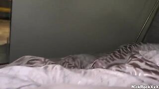 Huge hairy ass of Caucasian girl getting fucked on the bed by horny friend