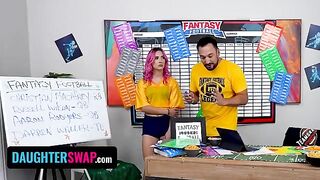 The girls trick their stepdads to win a fantasy football match in a sneaky game