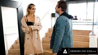 Aiden Ashley gets her pussy smashed for being cheeky with Nathan Bronson's cock