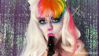 Adriana Chechik’s Halloween opulence scene with a rainbow dildo, showcasing her daring performances