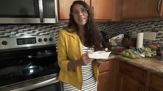 My stepmom's big ass wakes me up with a bang when my dad's away