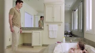 Pervert stepbrother secretly films skinny stepmom Rebel Lynn in the bath
