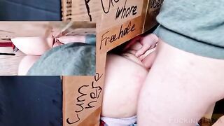 A girl in a glory hole was fucked three times with her pussy