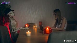 Strap-on sex with Halloween costumes and lesbian passion