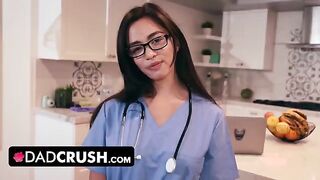 A stepdad tries not to cum as his cute nurse stepdaughter, the stunning Scarlett Alexis, gives him a blowjob