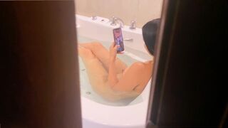 Spying on my stepsister in the bathtub and fucking hard
