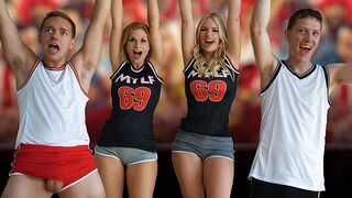 Football stepmoms Rachael Cavalli and Sedona Reign celebrate with a taboo foursome