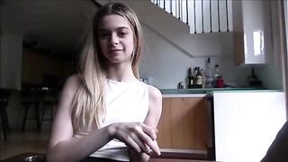 The tiny stepdaughter, just 18, practices sex with her stepdad using her guitar as a prop