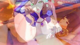 Hentai Genshin Impact animation featuring Raiden Shogun and Eula in a steamy scene
