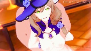 Hentai Genshin Impact animation featuring Raiden Shogun and Eula in a steamy scene