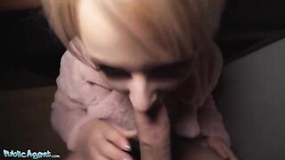 A blonde teen with short hair got fucked on a bus stop for cash