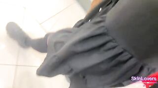 A tattoo girl has sex in any place including public toilets