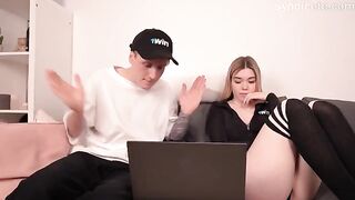 The beautiful girl won a blowjob after a dispute