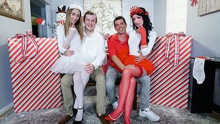 Cute stepdaughters in costumes, Kyler Quinn and Alice Pink, get wild