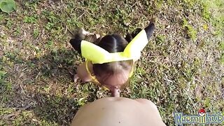 A Japanese girl is tenderly fucked outdoors in this uncut scene