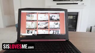 Curious step sister Violet Rain sneaks a peek at her bro's porn collection