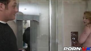 Busty stepdaughter Harmony Reigns takes a shower and gets fucked