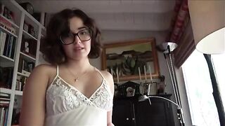 A shy girl with glasses seduces her stepdad for sex