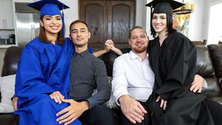 Dads teach step-daughters Hazel Heart and Remi Jones to ride for graduation