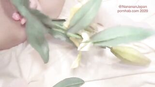 Bukkake with a girl putting flowers in her ass hole