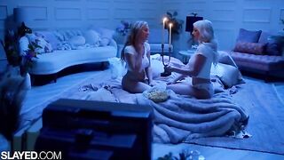 Two voluptuous girls, Skye and Blake, enjoy passionate lesbian sex with intense pleasure