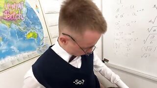 The hottest teacher is giving a lesson to two naughty students