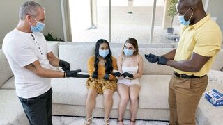Two step-daughters get their pussies cleaned and fucked by their Dads in a taboo swap