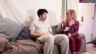 The stepmom helped her stepson when he could not pull it off