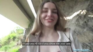 A young beautiful Ukrainian with long hair has sex with a stranger outdoors