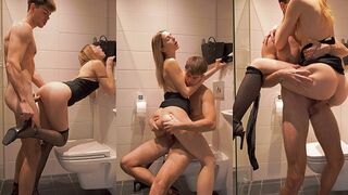 Pervert guy fucked his stepsister in the bathroom wearing sexy mini dress and stockings