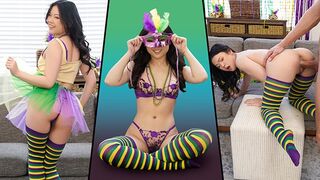 Petite Lulu Chu got her pussy stuffed with cock during Mardi Gras celebration