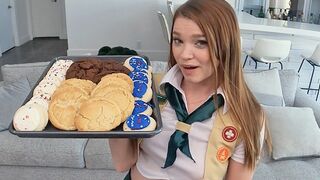 A motivated girl scout sells cookies, then fucks like a pro in HD