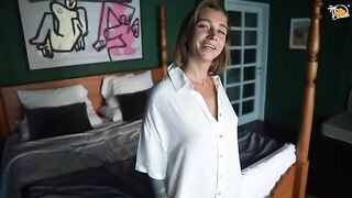 Blonde amateur MILF gets fucked in a hotel room with a real orgasm