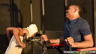 Kay Carter gets fucked by two black men in front of her husband at the gym